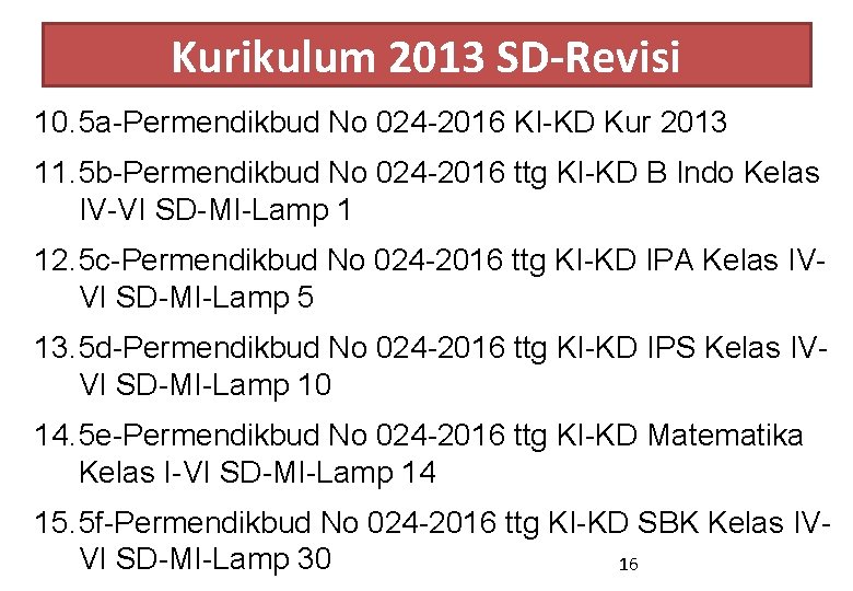 Kurikulum 2013 SD-Revisi 10. 5 a-Permendikbud No 024 -2016 KI-KD Kur 2013 11. 5