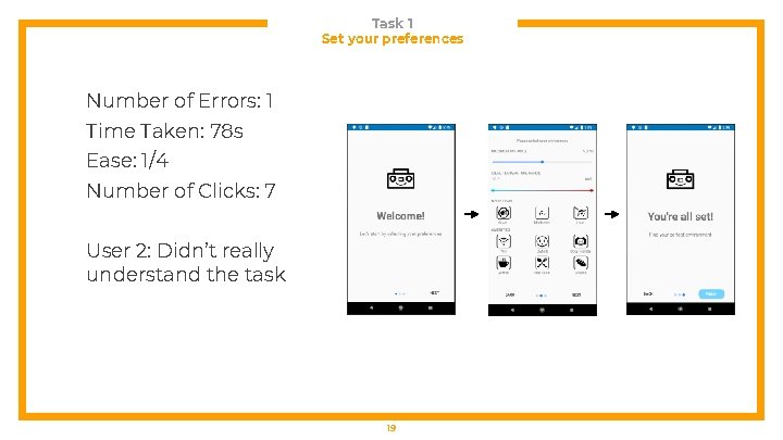 Task 1 Set your preferences Number of Errors: 1 Time Taken: 78 s Ease: