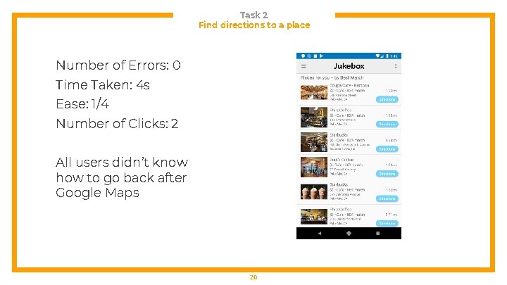 Task 2 Find directions to a place Number of Errors: 0 Time Taken: 4