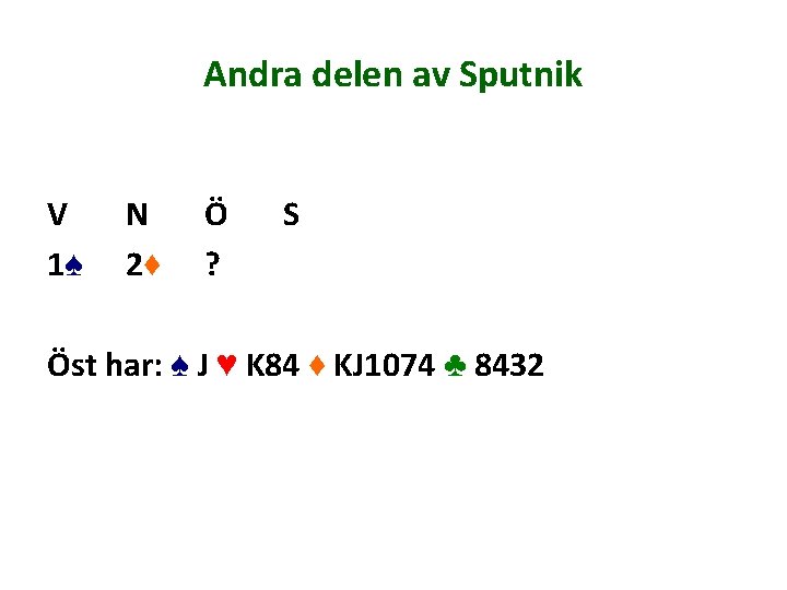 Andra delen av Sputnik V 1♠ N 2♦ Ö ? S Öst har: ♠