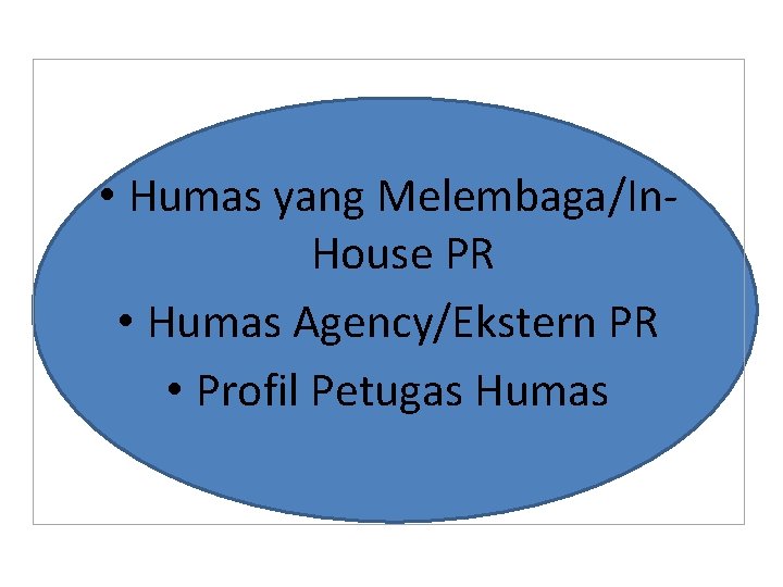  • Humas yang Melembaga/In. House PR • Humas Agency/Ekstern PR • Profil Petugas