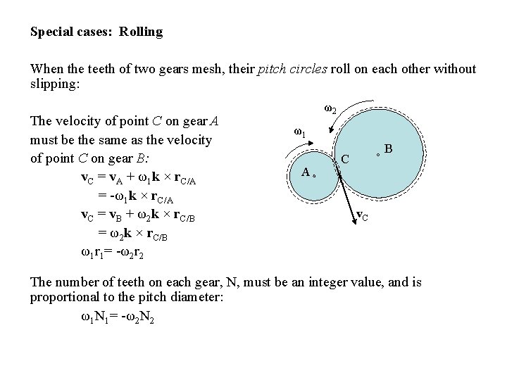 Special cases: Rolling When the teeth of two gears mesh, their pitch circles roll