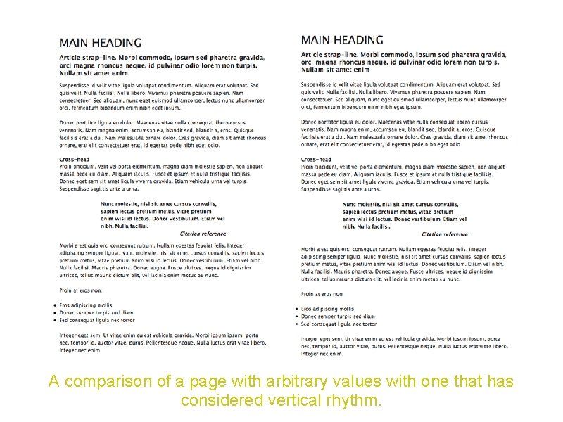 A comparison of a page with arbitrary values with one that has considered vertical