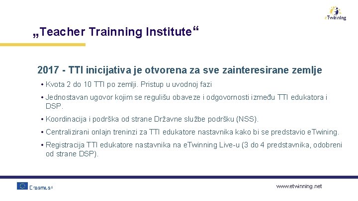 „Teacher Trainning Institute“ 2017 - TTI inicijativa je otvorena za sve zainteresirane zemlje •