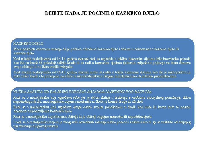 DIJETE KADA JE POČINILO KAZNENO DJELO Mora postojati osnovana sumnja da je počinio određeno