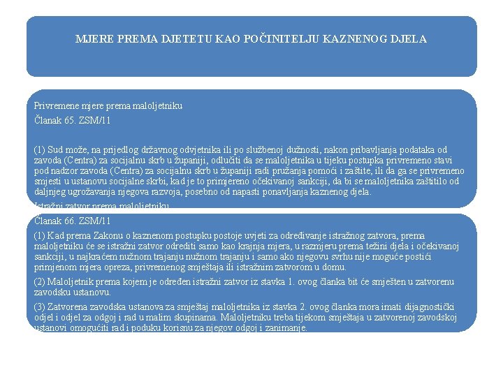 MJERE PREMA DJETETU KAO POČINITELJU KAZNENOG DJELA Privremene mjere prema maloljetniku Članak 65. ZSM/11