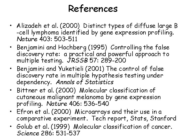 References • Alizadeh et al. (2000) Distinct types of diffuse large B -cell lymphoma