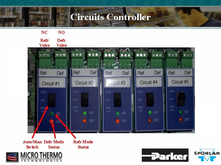 Circuits Controller NC NO Refr Valve Defr Valve Auto/Man Defr Mode Switch Status Refr