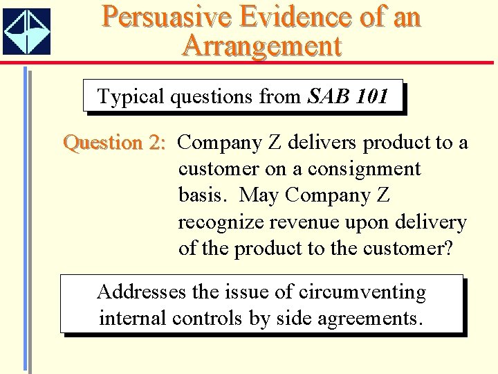 Persuasive Evidence of an Arrangement Typical questions from SAB 101 Question 2: Company Z
