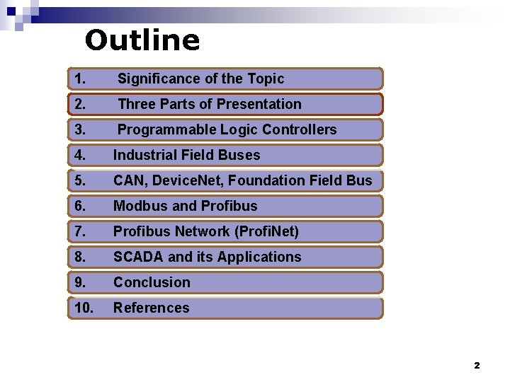 Outline 1. Significance of the Topic 2. Three Parts of Presentation 3. Programmable Logic Outline 1. Significance of the Topic 2. Three Parts of Presentation 3. Programmable Logic