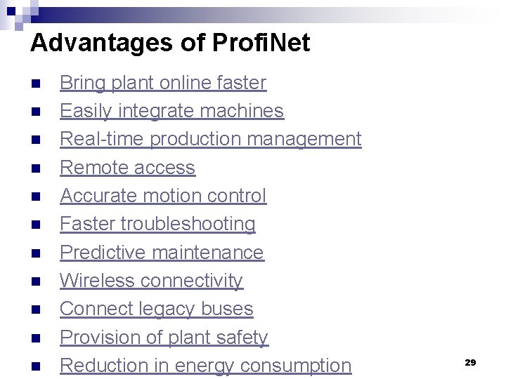 Advantages of Profi. Net n n n Bring plant online faster Easily integrate machines Advantages of Profi. Net n n n Bring plant online faster Easily integrate machines