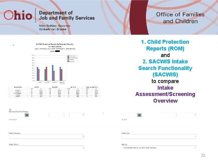 1. Child Protection Reports (ROM) and 2. SACWIS Intake Search Functionality (SACWIS) to compare