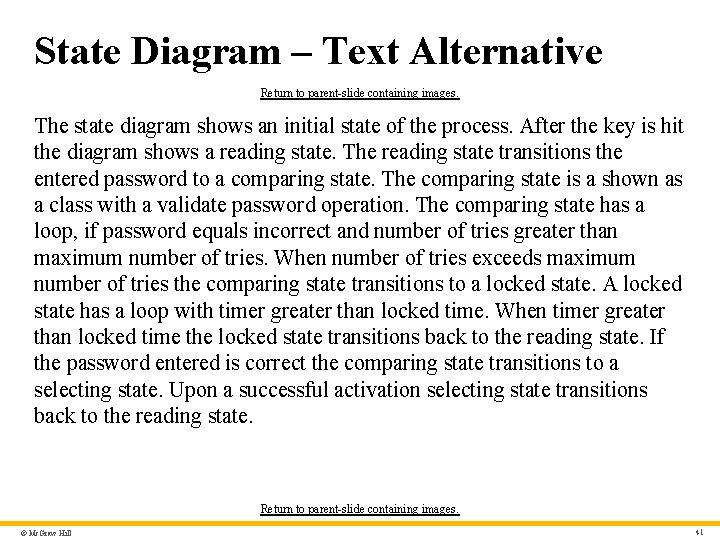 State Diagram – Text Alternative Return to parent-slide containing images. The state diagram shows