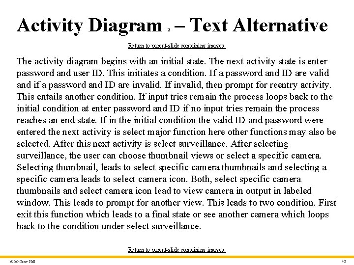 Activity Diagram – Text Alternative 2 Return to parent-slide containing images. The activity diagram