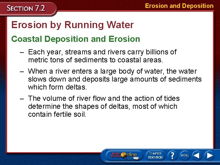 Erosion and Deposition Erosion by Running Water Coastal Deposition and Erosion – Each year,