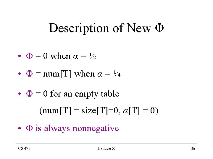 Description of New Φ • Φ = 0 when α = ½ • Φ