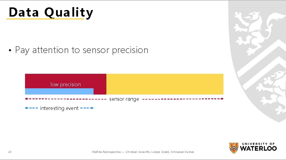 Data Quality • Pay attention to sensor precision low precision sensor range interesting event