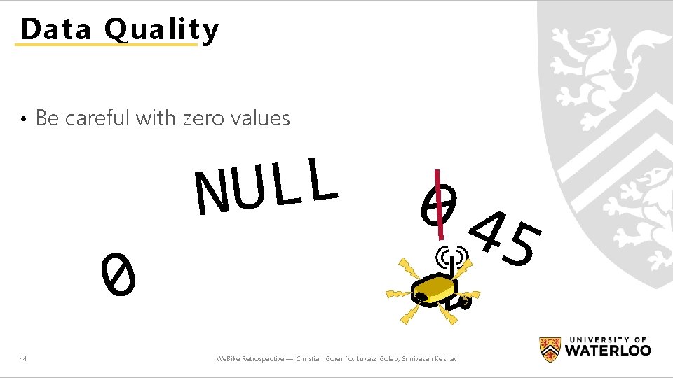 Data Quality • Be careful with zero values L L NU 0 44 04