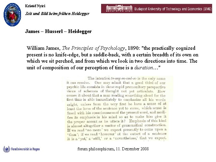 Kristóf Nyíri Zeit und Bild beim frühen Heidegger James – Husserl – Heidegger William