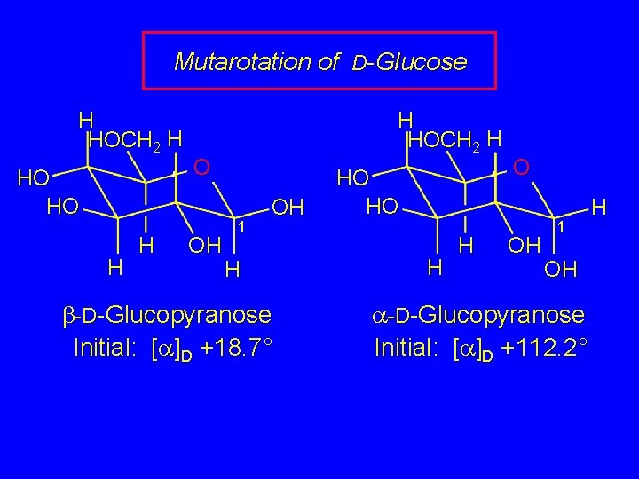 Mutarotation of D-Glucose H HOCH 2 H HO HO H HOCH 2 H O