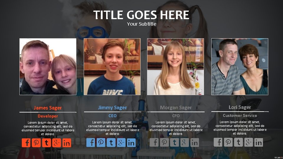 TITLE GOES HERE Your Subtitle James Sager Jimmy Sager Morgan Sager Lori Sager Developer