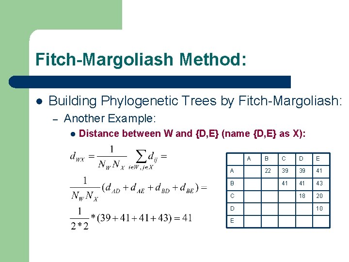 Fitch-Margoliash Method: l Building Phylogenetic Trees by Fitch-Margoliash: – Another Example: l Distance between