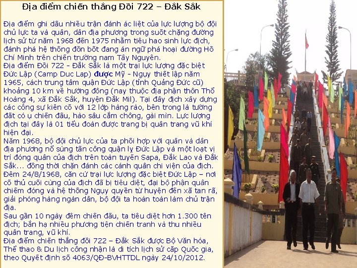 Địa điểm chiến thắng Đồi 722 – Đắk Sắk Địa điểm ghi dấu nhiều