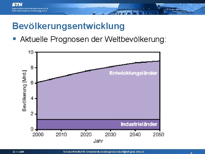 Bevölkerungsentwicklung § Aktuelle Prognosen der Weltbevölkerung: 22. 11. 2006 Schubert/Institut für Umweltentscheidungen/schubert@wif. gess. ethz.