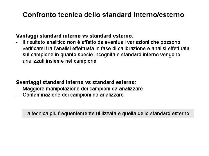 Confronto tecnica dello standard interno/esterno Vantaggi standard interno vs standard esterno: - Il risultato