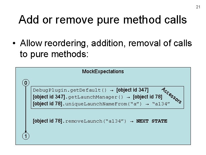 21 Add or remove pure method calls • Allow reordering, addition, removal of calls