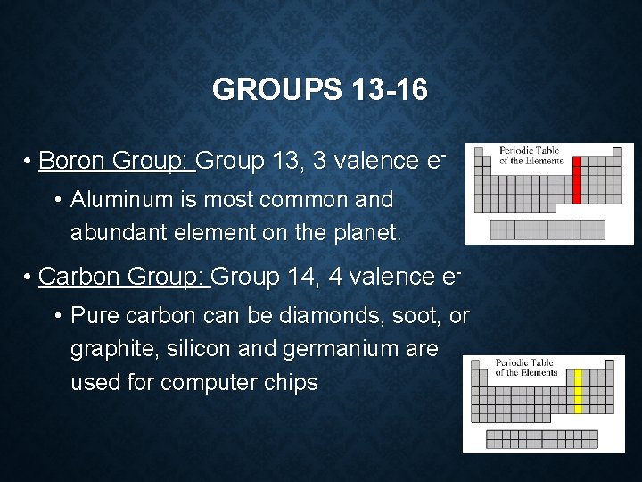 GROUPS 13 -16 • Boron Group: Group 13, 3 valence e • Aluminum is