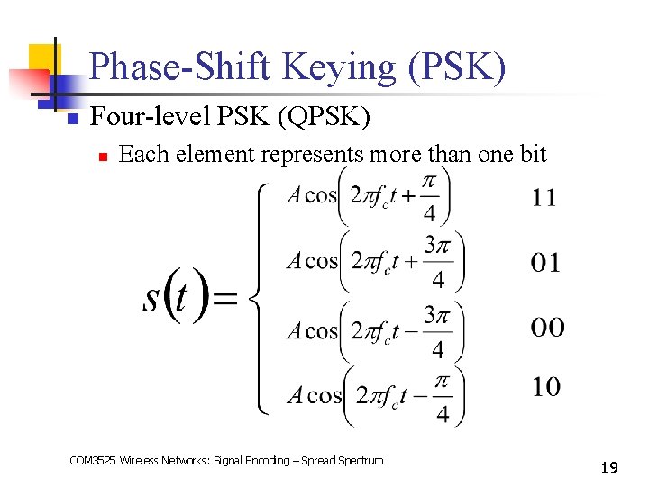 Phase-Shift Keying (PSK) n Four-level PSK (QPSK) n Each element represents more than one