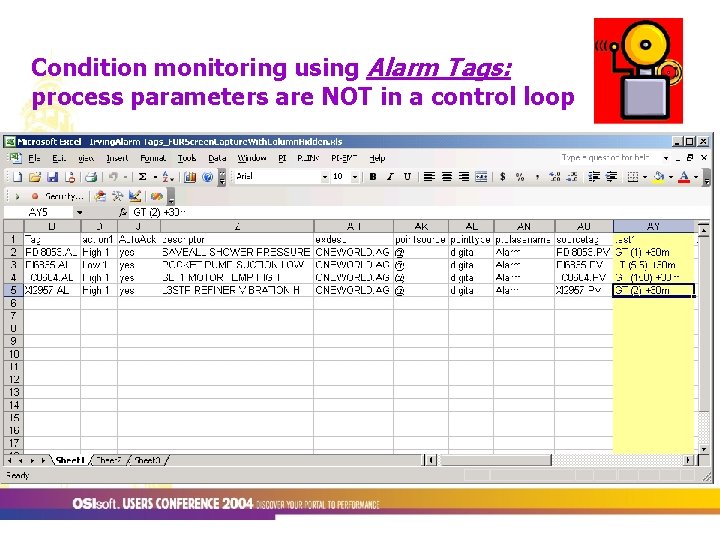 Condition monitoring using Alarm Tags: process parameters are NOT in a control loop 