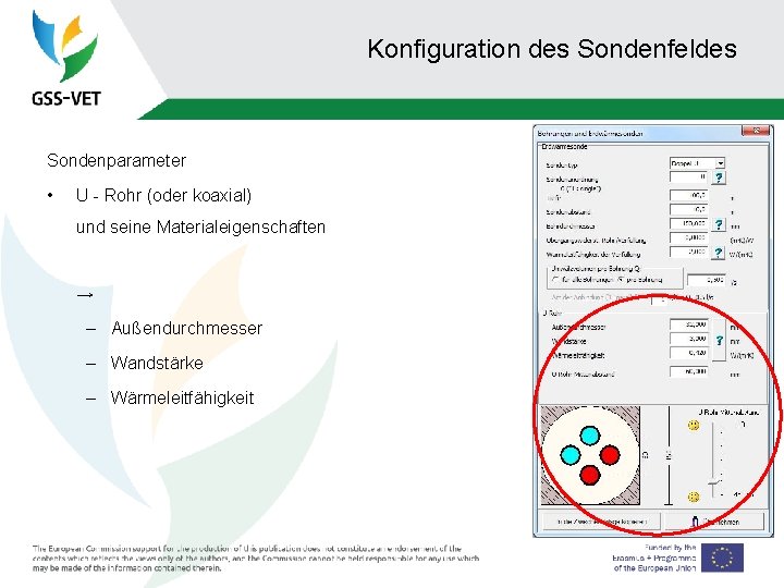 Konfiguration des Sondenfeldes Sondenparameter • U - Rohr (oder koaxial) und seine Materialeigenschaften →