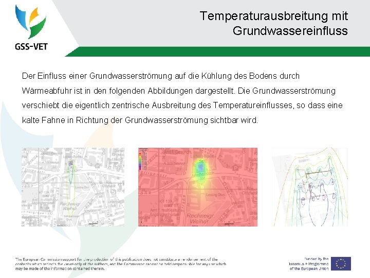 Temperaturausbreitung mit Grundwassereinfluss Der Einfluss einer Grundwasserströmung auf die Kühlung des Bodens durch Wärmeabfuhr