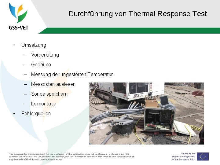 Durchführung von Thermal Response Test • Umsetzung – Vorbereitung – Gebäude – Messung der