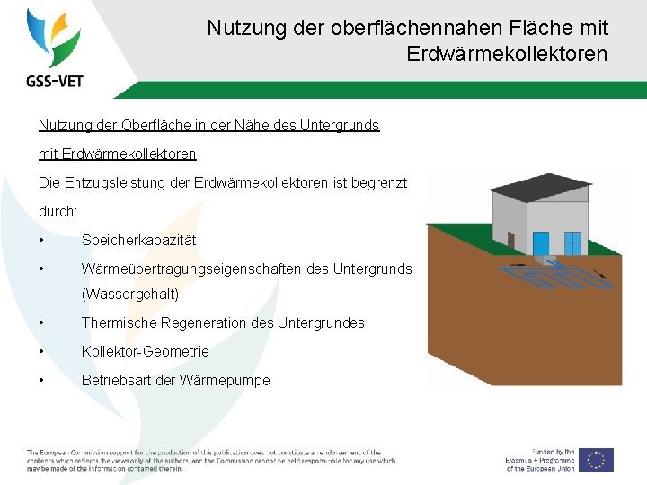 Nutzung der oberflächennahen Fläche mit Erdwärmekollektoren Nutzung der Oberfläche in der Nähe des Untergrunds