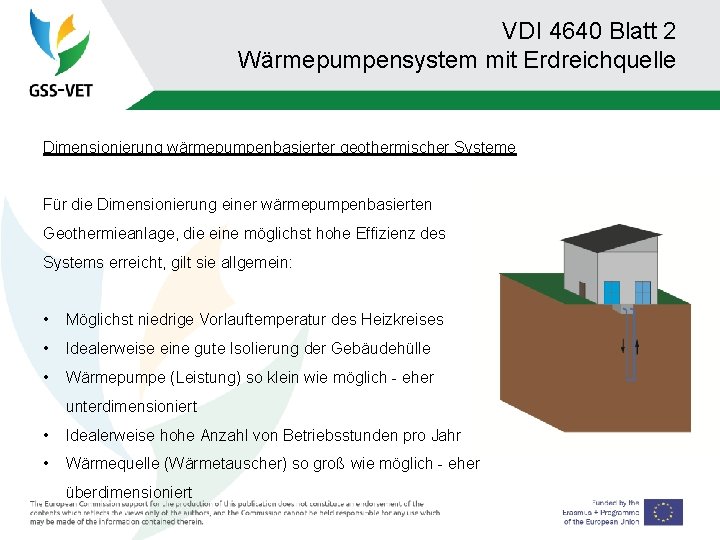 VDI 4640 Blatt 2 Wärmepumpensystem mit Erdreichquelle Dimensionierung wärmepumpenbasierter geothermischer Systeme Für die Dimensionierung