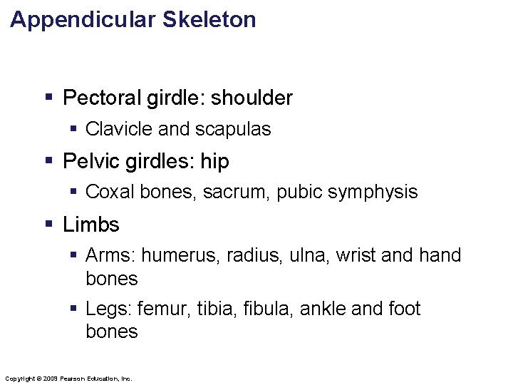 Appendicular Skeleton § Pectoral girdle: shoulder § Clavicle and scapulas § Pelvic girdles: hip