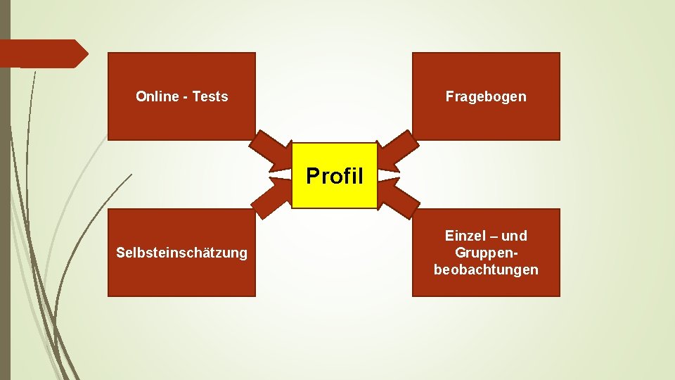 Online - Tests Fragebogen Profil Selbsteinschätzung Einzel – und Gruppenbeobachtungen 