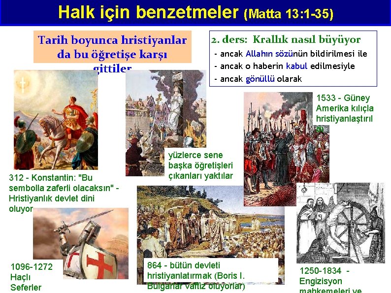 Halk için benzetmeler (Matta 13: 1 -35) Tarih boyunca hristiyanlar da bu öğretişe karşı