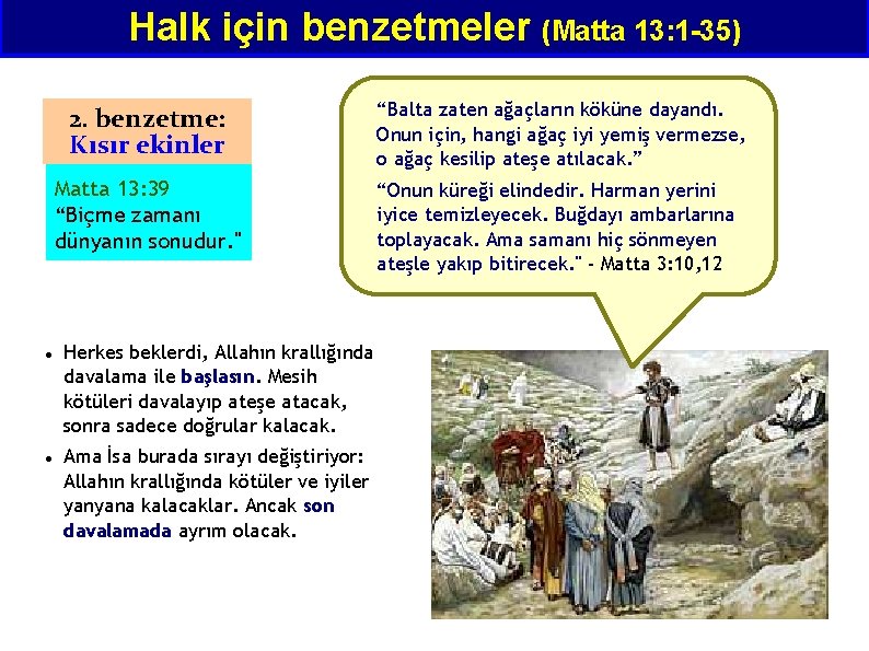 Halk için benzetmeler (Matta 13: 1 -35) 2. benzetme: Kısır ekinler “Balta zaten ağaçların