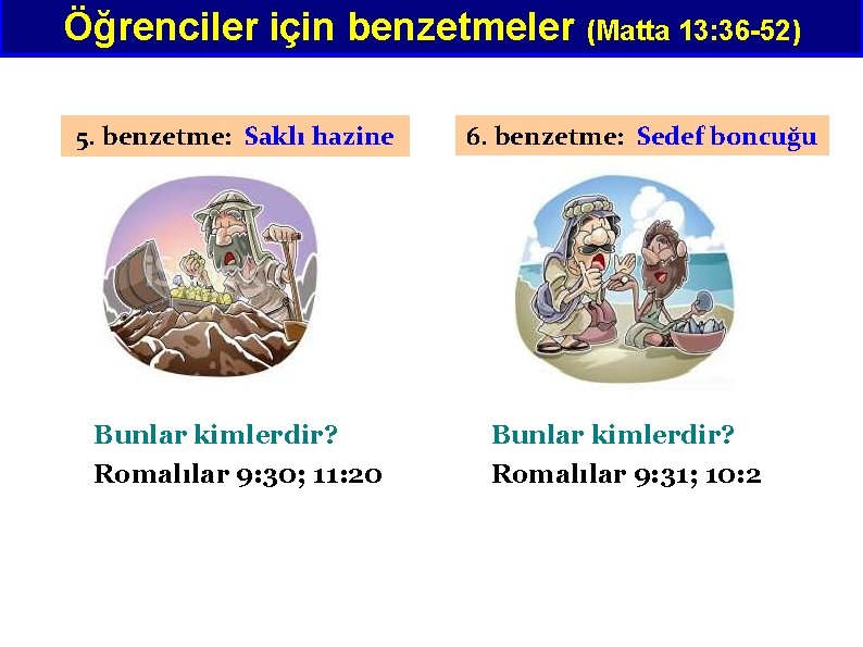 Öğrenciler için benzetmeler (Matta 13: 36 -52) 5. benzetme: Saklı hazine Bunlar kimlerdir? Romalılar