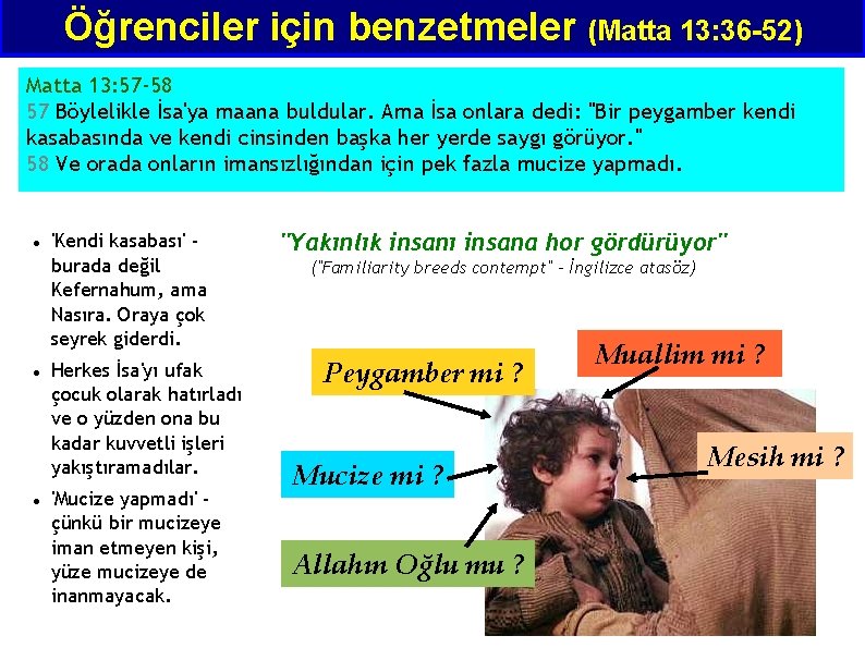 Öğrenciler için benzetmeler (Matta 13: 36 -52) Matta 13: 57 -58 57 Böylelikle İsa'ya