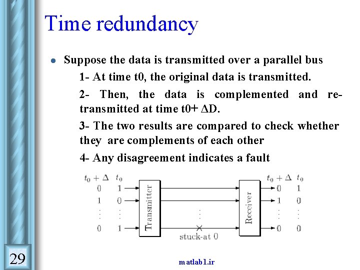 Time redundancy l Suppose the data is transmitted over a parallel bus 1 - Time redundancy l Suppose the data is transmitted over a parallel bus 1 -