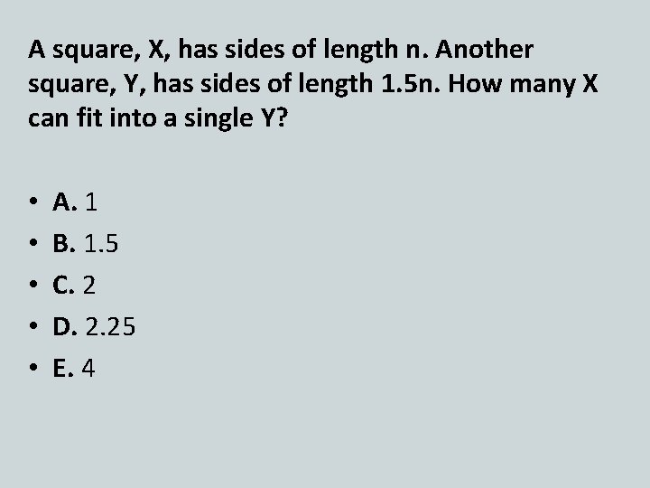 A square, X, has sides of length n. Another square, Y, has sides of