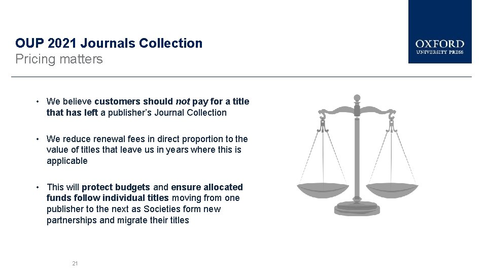 OUP 2021 Journals Collection Pricing matters • We believe customers should not pay for