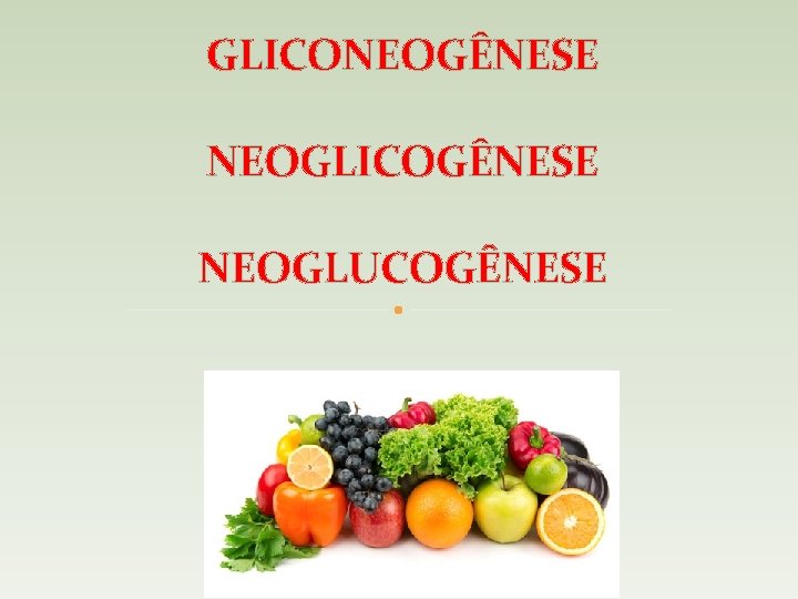 GLICONEOGÊNESE NEOGLICOGÊNESE NEOGLUCOGÊNESE 