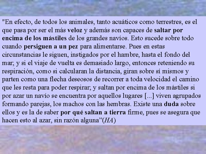 "En efecto, de todos los animales, tanto acuáticos como terrestres, es el que pasa