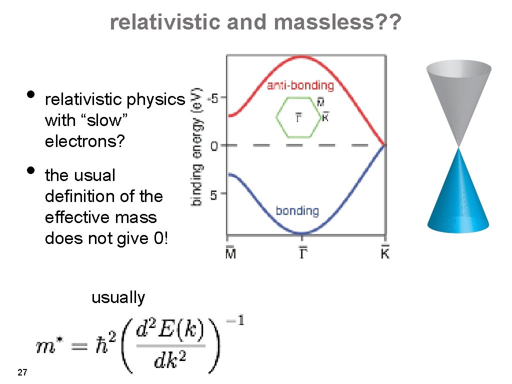 relativistic and massless? ? • relativistic physics with “slow” electrons? • the usual definition